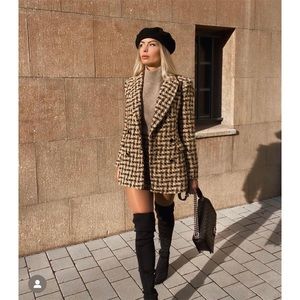 ZARA TEXTURED DOUBLE-BREASTED BLAZER BEIGE BROWN SIZES XS #Cybermondaysale